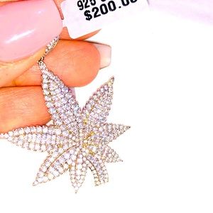 Leaf pendant for men, VVS clarity custom made Swarovski Crystal charm, hiphop